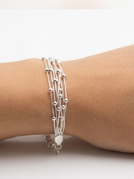 Jewelry - NWT Silver Multi-Strand Beaded Bracelet Bridal Wedding Prom Party Feminine